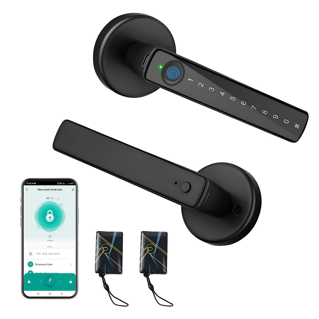 Smart Fingerprint Door Lock Knob, Keyless Entry Door Lock with Handle, IC Cards/Codes/Keys/Fingerprints Biometric Electronic Keyless Entry Lock for Bedroom Home Hotel Office
