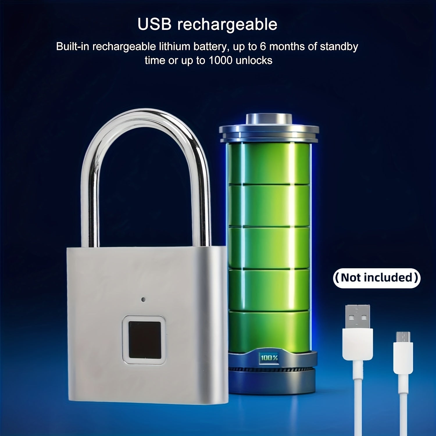 Advanced Type-C Rechargeable Lithium-Ion Battery Fingerprint Lock, Features Fingerprint Registration, Easy Unlocking, Durable Battery, Made of Zinc Alloy, Ideal for Luggage And Dormitory Doors