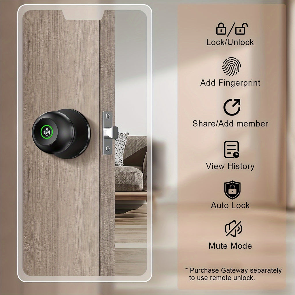 Fingerprint Door Lock, Smart Fingerprint Door Knob with Lock, Biometric Door Lock with App Control And Key, Keyless Thumbprint Entry Door Lock for Bedroom, Front Door, Home, Apartment Office-Os10Yb
