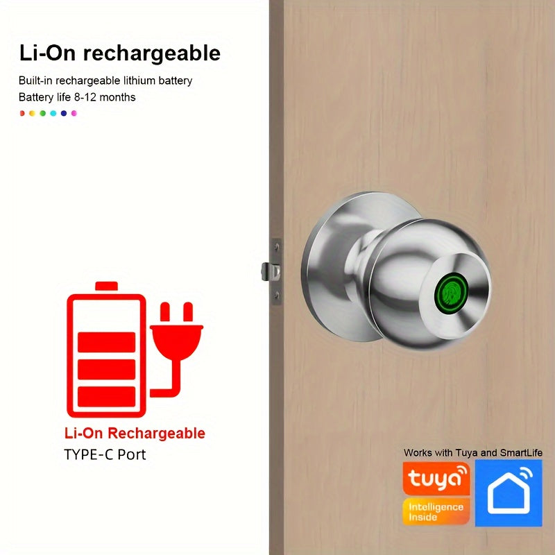 Fingerprint Door Lock, Smart Fingerprint Door Knob with Lock, Biometric Door Lock with App Control And Key, Keyless Thumbprint Entry Door Lock for Bedroom, Front Door, Home, Apartment Office-Os10Yb