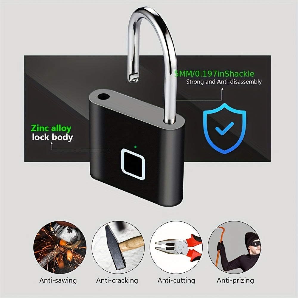 Advanced Type-C Rechargeable Lithium-Ion Battery Fingerprint Lock, Features Fingerprint Registration, Easy Unlocking, Durable Battery, Made of Zinc Alloy, Ideal for Luggage And Dormitory Doors