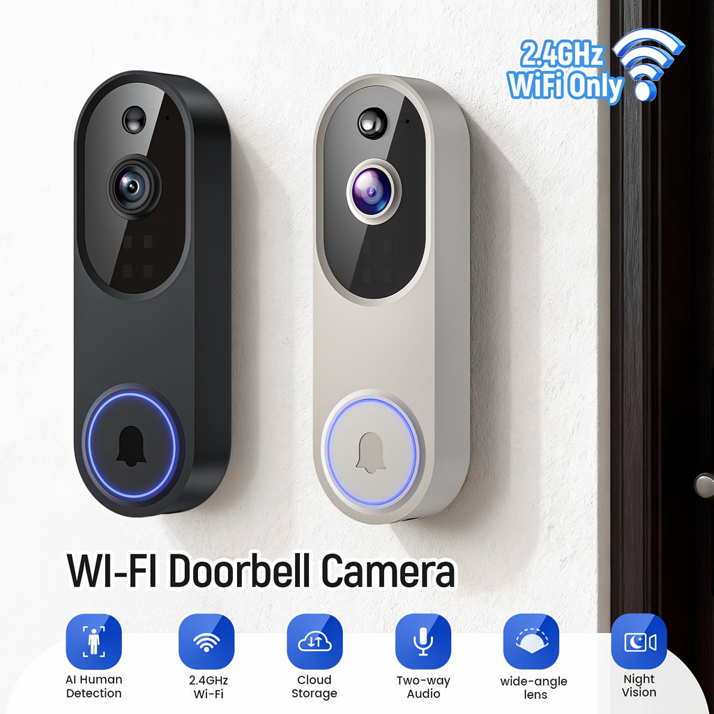 2K Wireless Camera, Multi-combination Smart Doorbell, 166° Wide-angle Video Surveillance, Two-way Voice Intercom, Cloud Storage, Support For Rechargeable Batteries, Equipped With AI Human Body Detection And 2.4G WiFi Connection, Clear Night Vision