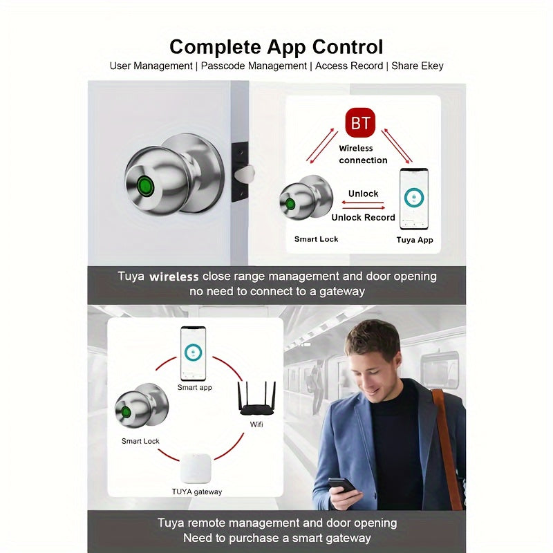 Fingerprint Door Lock, Smart Fingerprint Door Knob with Lock, Biometric Door Lock with App Control And Key, Keyless Thumbprint Entry Door Lock for Bedroom, Front Door, Home, Apartment Office-Os10Yb