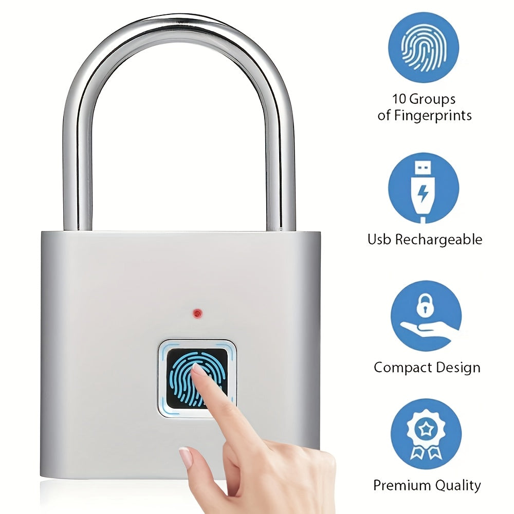 Advanced Type-C Rechargeable Lithium-Ion Battery Fingerprint Lock, Features Fingerprint Registration, Easy Unlocking, Durable Battery, Made of Zinc Alloy, Ideal for Luggage And Dormitory Doors