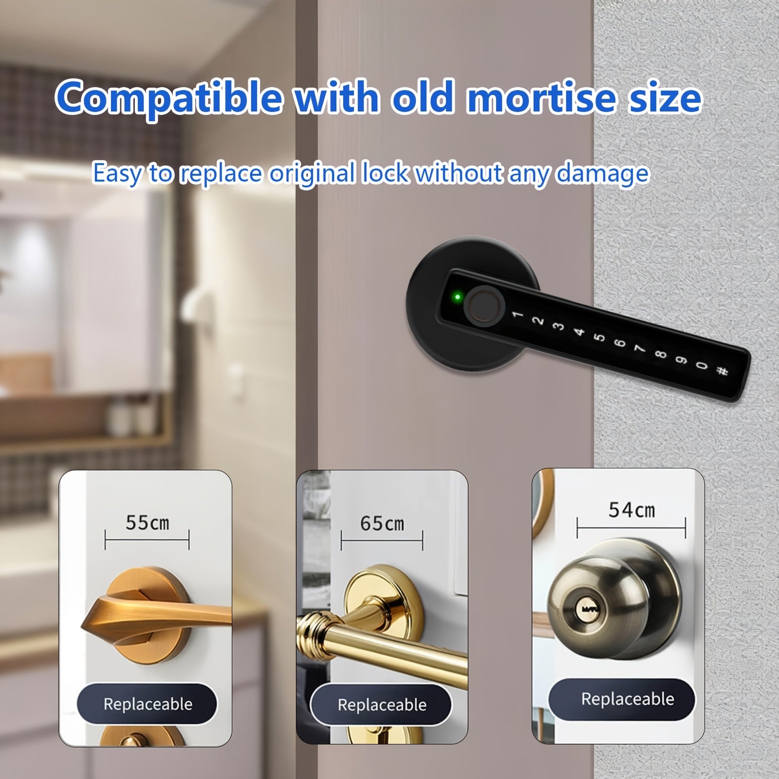 Smart Fingerprint Door Lock Knob, Keyless Entry Door Lock with Handle, IC Cards/Codes/Keys/Fingerprints Biometric Electronic Keyless Entry Lock for Bedroom Home Hotel Office