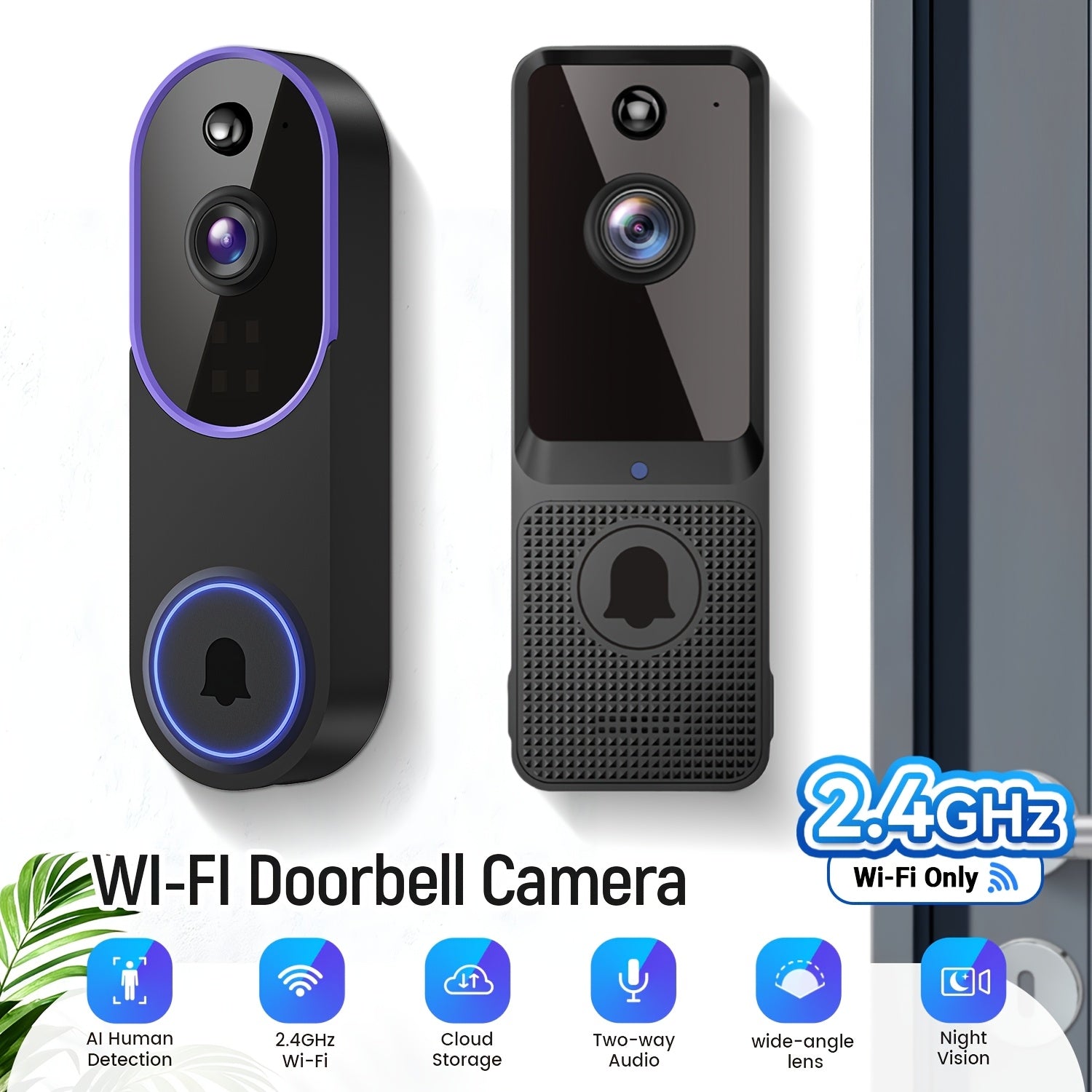 2K Wireless Camera, Multi-combination Smart Doorbell, 166° Wide-angle Video Surveillance, Two-way Voice Intercom, Cloud Storage, Support For Rechargeable Batteries, Equipped With AI Human Body Detection And 2.4G WiFi Connection, Clear Night Vision